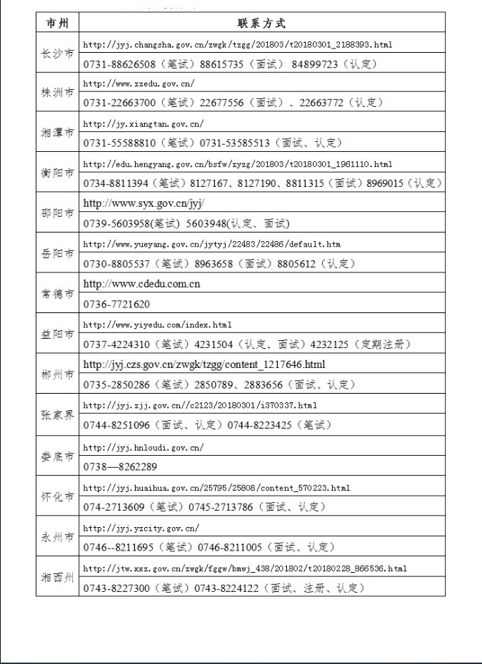 湖南省2018年教师资格认定中小学教师资格考试公告